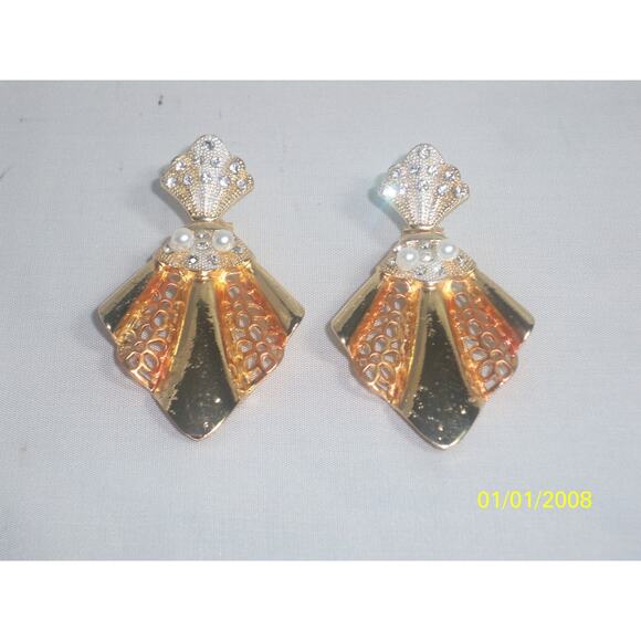 Tri color gold silver 4pc necklace set, wedding MOB bridal prom party necklace - Picture 6 of 9